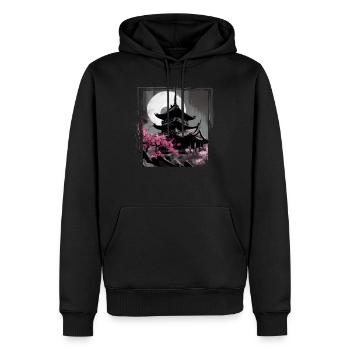Temple japonais vintage des fleurs de cerisier Sakura - Sweat à capuche Premium bio Homme - noir - Devant - Nico (187cm)