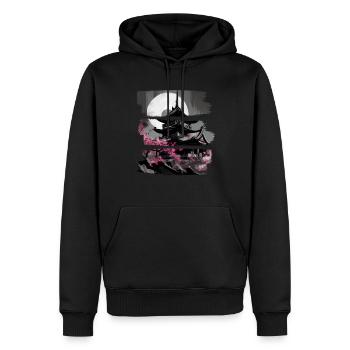 Temple japonais vintage des fleurs de cerisier Sakura - Sweat à capuche Premium bio Homme - noir - Devant - Nico (187cm)