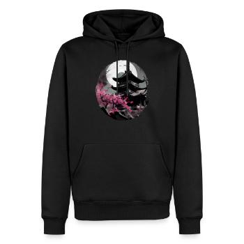 Temple japonais vintage des fleurs de cerisier Sakura - Sweat à capuche Premium bio Homme - noir - Devant - Nico (187cm)