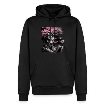 Temple japonais vintage des fleurs de cerisier Sakura - Sweat à capuche Premium bio Homme - noir - Devant - Nico (187cm)