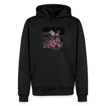 Temple japonais vintage en fleurs de cerisier Sakura - Sweat à capuche Premium bio Homme - noir - Devant - Nico (187cm)