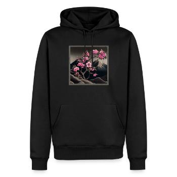 Temple japonais vintage des fleurs de cerisier Sakura - Sweat à capuche Premium bio Homme - noir - Devant - Nico (187cm)