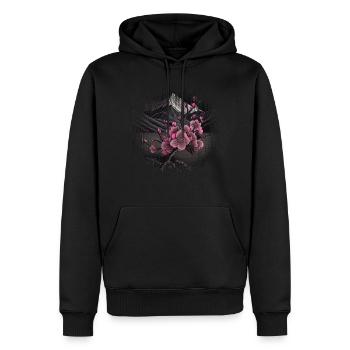 Temple japonais vintage des fleurs de cerisier Sakura - Sweat à capuche Premium bio Homme - noir - Devant - Nico (187cm)
