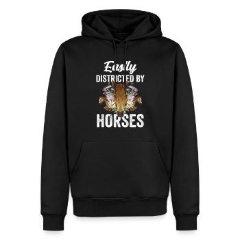 Facilement distrait par les chevaux cavalier équitation - Sweat à capuche Premium bio Homme - noir - Devant - Nico (187cm)