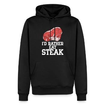 Steak - Männer Premium Bio Hoodie - Schwarz - Vorne - Nico (187cm)