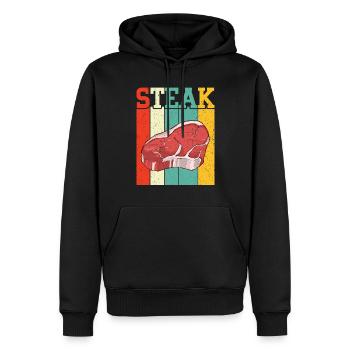 Steak - Männer Premium Bio Hoodie - Schwarz - Vorne - Nico (187cm)