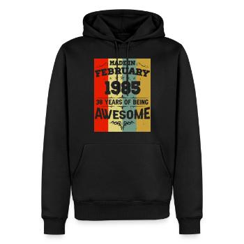 Anniversaire millésime février 1985 - Sweat à capuche Premium bio Homme - noir - Devant - Nico (187cm)