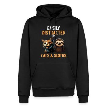 Leicht Ablenkbar durch Katzen Und Faultiere - Männer Premium Bio Hoodie - Schwarz - Vorne - Nico (187cm)