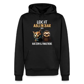 Leicht Ablenkbar durch Katzen Und Faultiere - Männer Premium Bio Hoodie - Schwarz - Vorne - Nico (187cm)