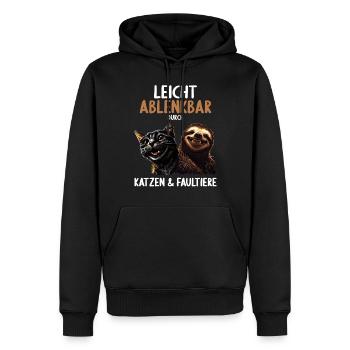 Leicht Ablenkbar durch Katzen Und Faultiere - Männer Premium Bio Hoodie - Schwarz - Vorne - Nico (187cm)