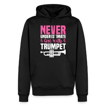 Funny Never Under Estimate A Girl With A Trumpet F - Men’s Premium Organic Hoodie - black - Front - Nico (187cm)
