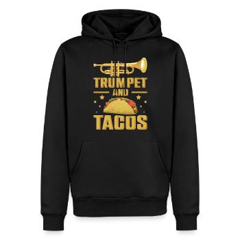 Drôle de trompette et tacos pour trompettiste - Sweat à capuche Premium bio Homme - noir - Devant - Nico (187cm)