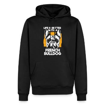 La vie est meilleure avec un bouledogue Français - Sweat à capuche Premium bio Homme - noir - Devant - Nico (187cm)