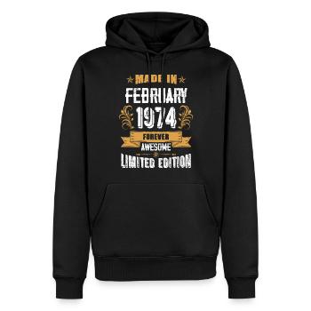 Februar 1974 Vintage Jahrgang Geburtstag - Männer Premium Bio Hoodie - Schwarz - Vorne - Nico (187cm)