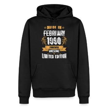 Februar 1990 Vintage Jahrgang Geburtstag - Männer Premium Bio Hoodie - Schwarz - Vorne - Nico (187cm)