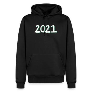 Anniversaire 2021 - Sweat à capuche Premium bio Homme - noir - Devant - Nico (187cm)