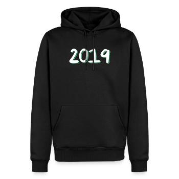Anniversaire 2019 - Sweat à capuche Premium bio Homme - noir - Devant - Nico (187cm)