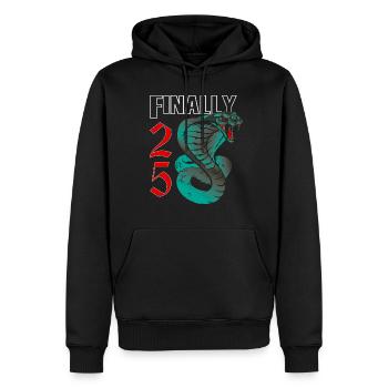 25 ans, verdict de naissance - Sweat à capuche Premium bio Homme - noir - Devant - Nico (187cm)