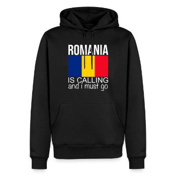 Roumanie Citation - Sweat à capuche Premium bio Homme - noir - Devant - Nico (187cm)