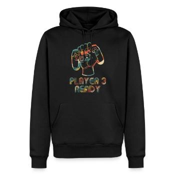 Player 3 Ready in Combo mit Spieler 1, 2 - Männer Premium Bio Hoodie - Schwarz - Vorne - Nico (187cm)