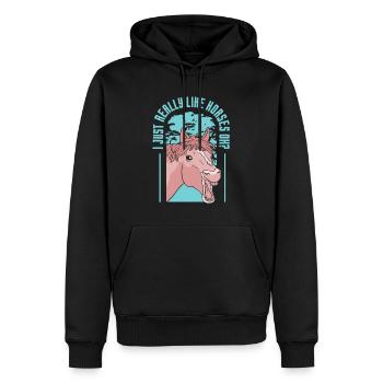 J’aime beaucoup les chevaux qui montent à cheval - Sweat à capuche Premium bio Homme - noir - Devant - Nico (187cm)