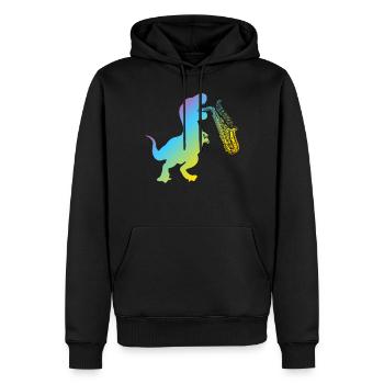 Dino Saxophone Player - Funny Saxophonist Dinosaur - Männer Premium Bio Hoodie - Schwarz - Vorne - Nico (187cm)