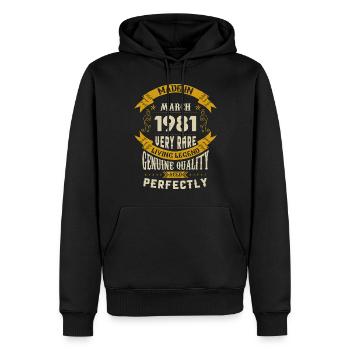 Mars 1981 Vintage Anniversaire - Sweat à capuche Premium bio Homme - noir - Devant - Nico (187cm)