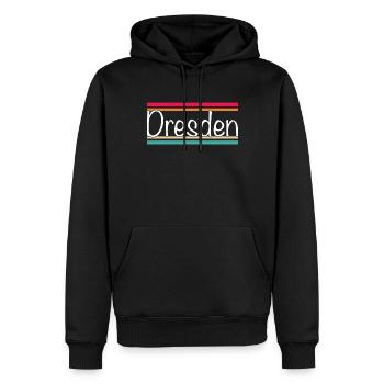 Dresden - Männer Premium Bio Hoodie - Schwarz - Vorne - Nico (187cm)