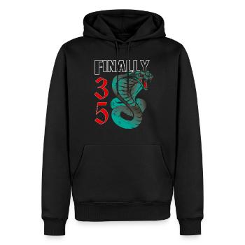 35 Jahre alt, Geburtsspruch - Männer Premium Bio Hoodie - Schwarz - Vorne - Nico (187cm)
