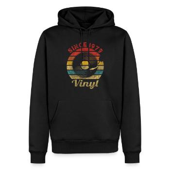 Depuis 1979 Vinyle Rétro Vintage Musique - Sweat à capuche Premium bio Homme - noir - Devant - Nico (187cm)