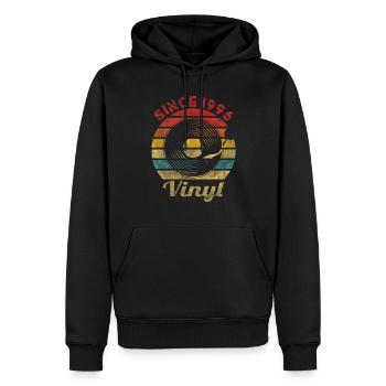 Depuis 1996 Vinyle Rétro Vintage Musique - Sweat à capuche Premium bio Homme - noir - Devant - Nico (187cm)