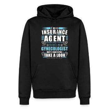 Drôle de représentant des ventes d’assurance - Sweat à capuche Premium bio Homme - noir - Devant - Nico (187cm)