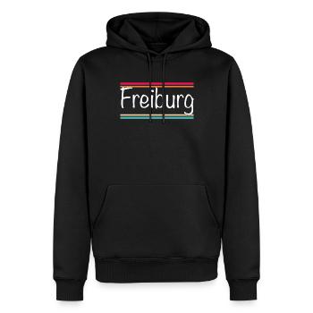 Freiburg - Männer Premium Bio Hoodie - Schwarz - Vorne - Nico (187cm)