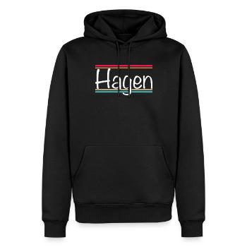 Hagen - Männer Premium Bio Hoodie - Schwarz - Vorne - Nico (187cm)