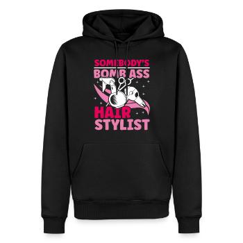 coiffeur - Sweat à capuche Premium bio Homme - noir - Devant - Nico (187cm)