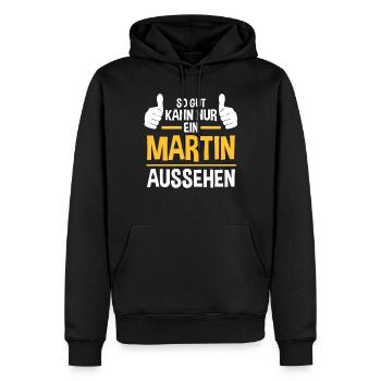 Martin - Männer Premium Bio Hoodie - Schwarz - Vorne - Nico (187cm)