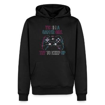 Oui, je suis une fille de joueur drôle - Sweat à capuche Premium bio Homme - noir - Devant - Nico (187cm)