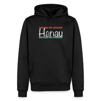 Hanau - Männer Premium Bio Hoodie - Schwarz - Vorne - Nico (187cm)