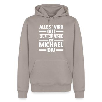 Michel - Sweat à capuche Premium bio Homme - taupe - Devant - Nico (187cm)
