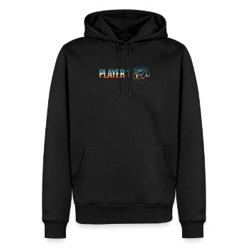 Zocker Paar player 1 in Kombination mit - Männer Premium Bio Hoodie - Schwarz - Vorne - Nico (187cm)