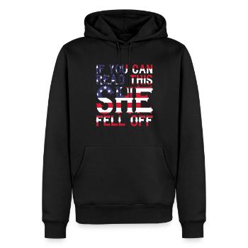 If You Can Read This She Fell Off - Männer Premium Bio Hoodie - Schwarz - Vorne - Nico (187cm)