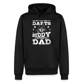 Mon copain de fléchettes m’appelle Papa Papa - Sweat à capuche Premium bio Homme - noir - Devant - Nico (187cm)