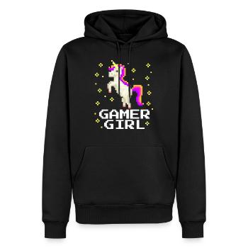 Licorne Joueuse de jeux vidéo Fille - Sweat à capuche Premium bio Homme - noir - Devant - Nico (187cm)