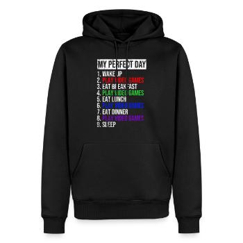 My perfect day Fun daily routine - Men’s Premium Organic Hoodie - black - Front - Nico (187cm)