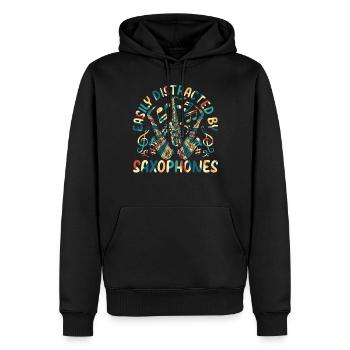 Facilement distrait par les saxophones - Saxophone Musici - Sweat à capuche Premium bio Homme - noir - Devant - Nico (187cm)
