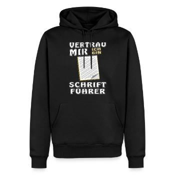 NOTIZBLOCK VERTRAU MIR SCHRIFTFÜHRER - Männer Premium Bio Hoodie - Schwarz - Vorne - Nico (187cm)