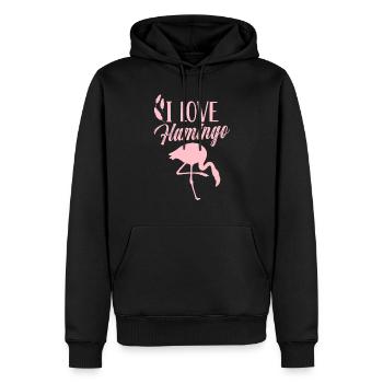 J’adore les flamants roses dictons doux flamants roses - Sweat à capuche Premium bio Homme - noir - Devant - Nico (187cm)