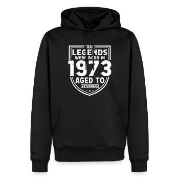 50th birthday born in 1973 True Legends - Men’s Premium Organic Hoodie - black - Front - Nico (187cm)