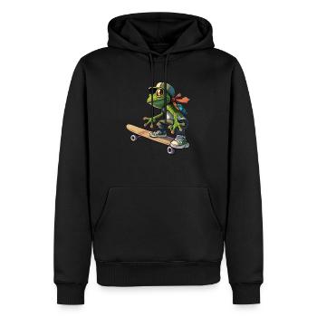 Frosch fährt Skateboard Frösche Kröte Amphibie - Männer Premium Bio Hoodie - Schwarz - Vorne - Nico (187cm)