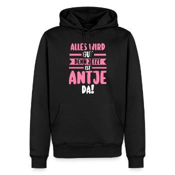 Antje - Männer Premium Bio Hoodie - Schwarz - Vorne - Nico (187cm)